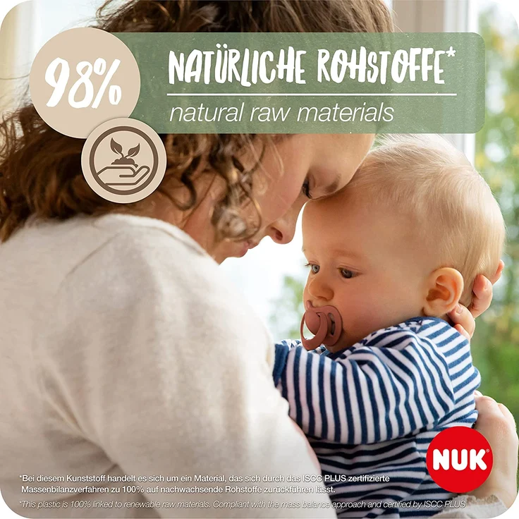 NUK for Nature Babyschnuller | 6-18 Monate | Nachhaltige Gummischnuller | Über 98 % natürliche Rohstoffe | Eukalyptusgrün | 2 Stück – Bild 3