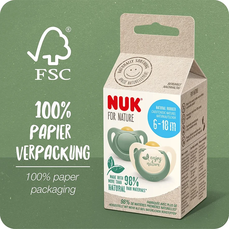 NUK for Nature Babyschnuller | 6-18 Monate | Nachhaltige Gummischnuller | Über 98 % natürliche Rohstoffe | Eukalyptusgrün | 2 Stück – Bild 6