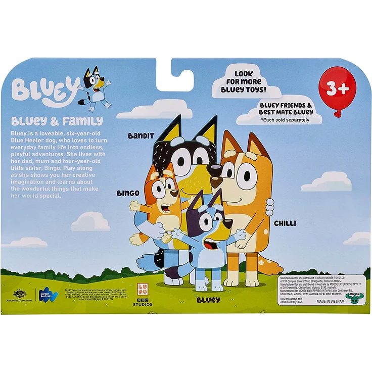 Bluey 4er-Figuren-Set: Bluey und ihre Familie: Bluey, Bingo, Bandit und Chilli; 6,3 - 7,6 cm große Figuren mit beweglichen Gelenken – offizieller Bluey-Sammelartikel - Preisvergleich – Bild 2
