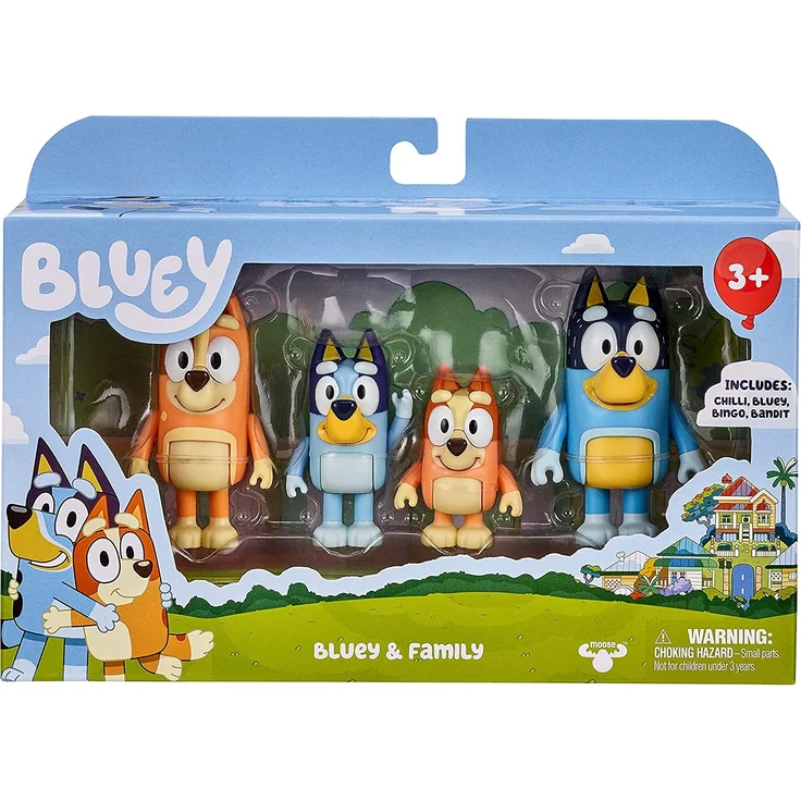 Bluey 4er-Figuren-Set: Bluey und ihre Familie: Bluey, Bingo, Bandit und Chilli; 6,3 - 7,6 cm große Figuren mit beweglichen Gelenken – offizieller Bluey-Sammelartikel - Preisvergleich – Bild 3