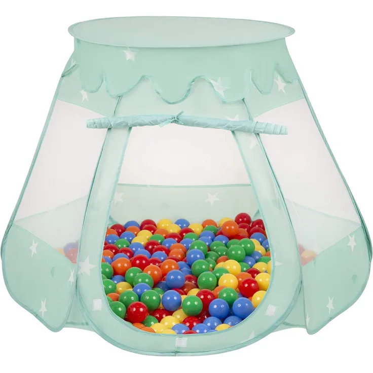 Selonis Baby Spielzelt Mit Plastikbällen Zelt 105X90cm/600 Stück Bälle Plastikkugel Kinder, Minze:Gelb/Grün/Blau/Rot/Orange