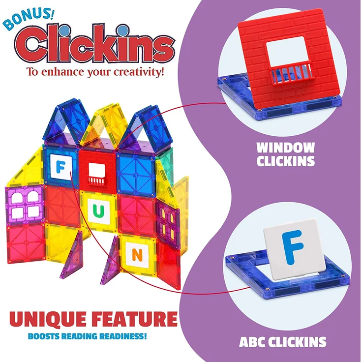 Playmags 100 Stück Super Set: Mit stärksten Magneten garantiert, robust, super haltbar mit lebendigen klaren Farbe Fliesen. 18-teiliges Clickins-Zubehör für mehr Kreativität - Preisvergleich – Bild 4