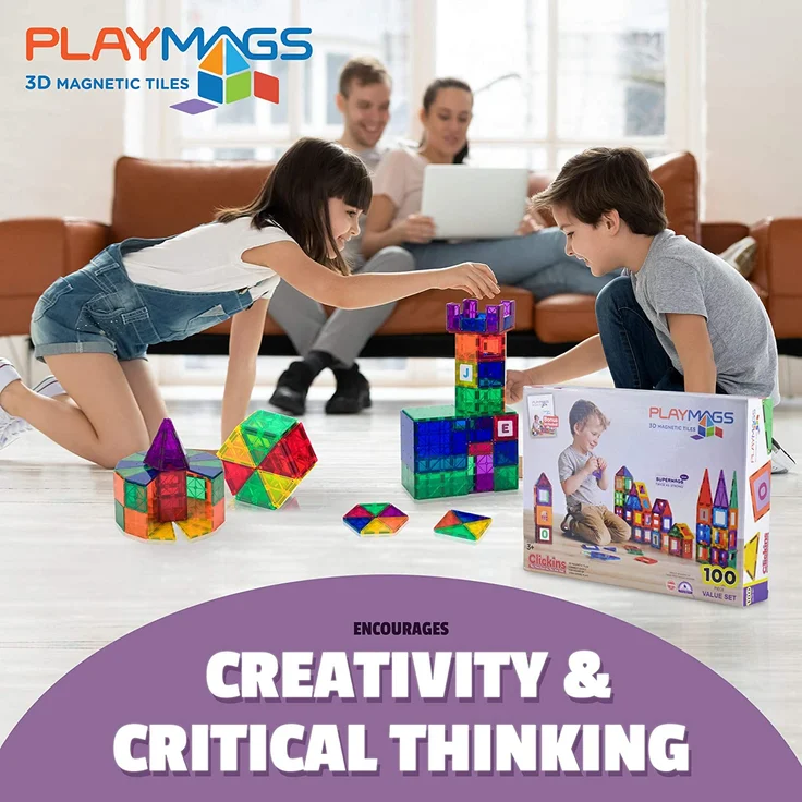 Playmags 100 Stück Super Set: Mit stärksten Magneten garantiert, robust, super haltbar mit lebendigen klaren Farbe Fliesen. 18-teiliges Clickins-Zubehör für mehr Kreativität - Preisvergleich – Bild 7