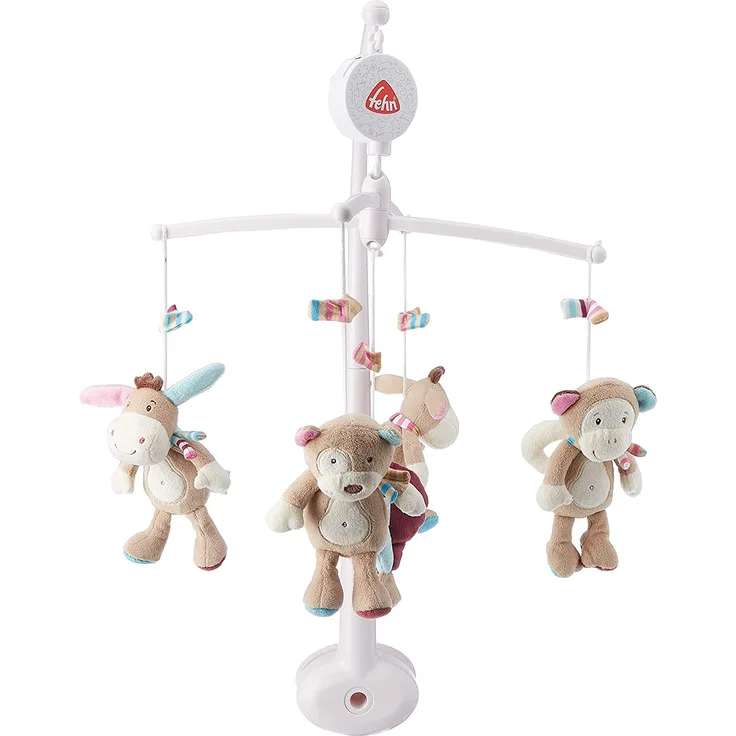 Fehn 081374 Musik Mobile Esel - Spieluhr-Mobile mit Esel, Affe und Koala in sanften Farben zum Lauschen & Staunen / Zum Befestigen am Bett für Babys von 0-5 Monaten / Höhe: 65 cm, ø 40 cm