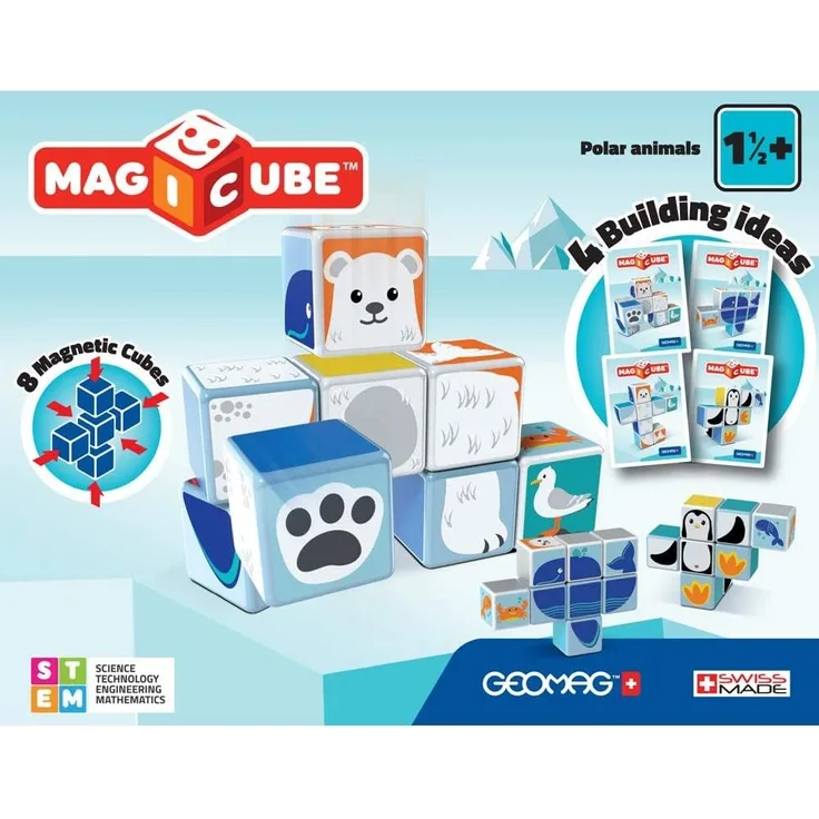 Geomag 134 Magicube Polar Animals - 8 Magnetwürfel für Konstruktionen, Baukasten Lernspielzeug