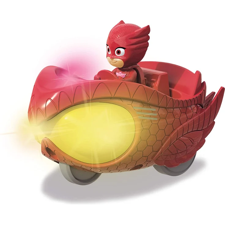 Dickie Toys PJ Masks Mission Racer Owlette, Die-Cast Fahrzeug mit Freilauf, Licht & Sound, spielt Titelmelodie aus der Serie, inkl. Eulette Figur, 12 cm, rot, inkl. Batterien – Bild 3