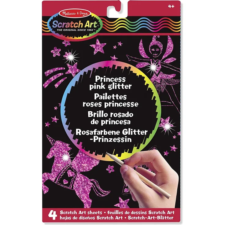 Melissa & Doug Princess Pink Glitter Scratch Art Boards | Arts & Crafts | Scratch Art | 4+ | Gift for Boy or Girl