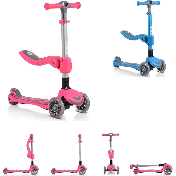 Byox Kinderroller Kiki 2 in 1, Höhe einstellbar, 4 blinkende PU-Räder, klappbar rosa