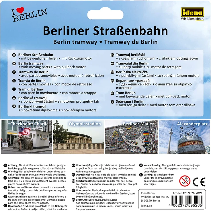 Idena 4259526 - Modell Berliner Straßenbahn, mit Rückzugmotor, ca. 13,5 x 19 x 5 cm, als Spielzeug, typisches Souvenir oder beliebtes Sammlerstück – Bild 3