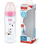 NUK First Choice+ Flow Control Flasche | 6-18 Monate | Temperaturkontrolle | Silikonsauger | Anti-Kolik-Ventil | BPA-frei | 360 ml | Rosa | 1 Stück