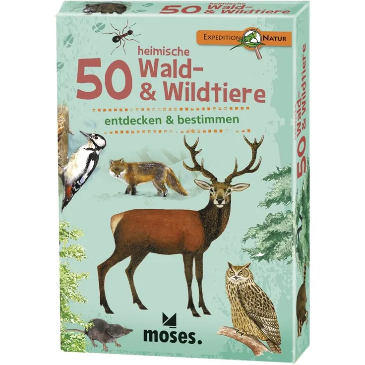 moses. Expedition Natur - 50 heimische Wald und Wildtiere | Bestimmungskarten im Set | Mit spannenden Quizfragen