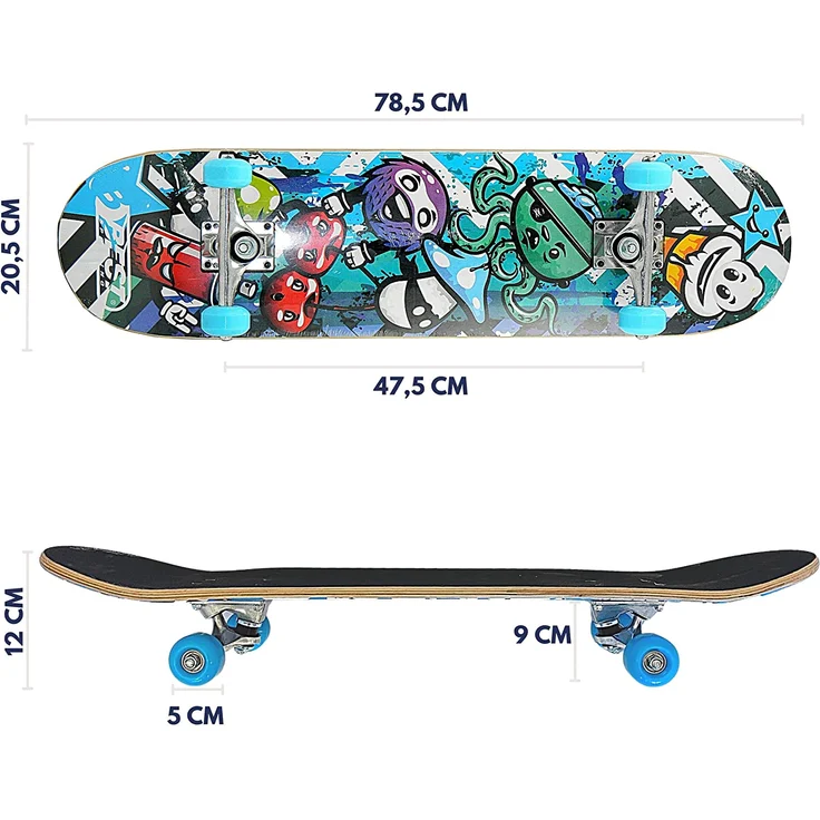 Best Sporting Skateboard Graphic, ABEC 3, max. Belastung 100 kg blau/schwarz – Bild 2