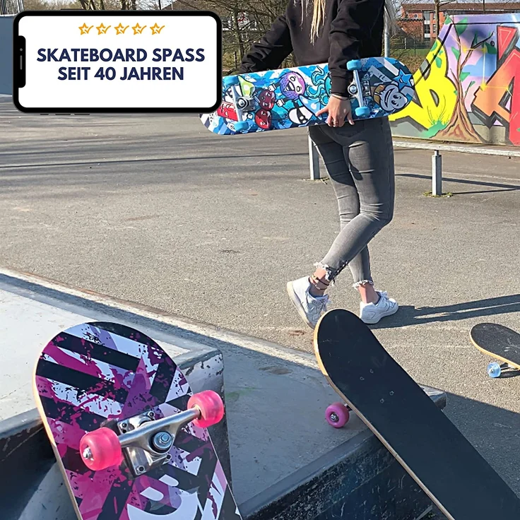 Best Sporting Skateboard Graphic, ABEC 3, max. Belastung 100 kg blau/schwarz – Bild 6