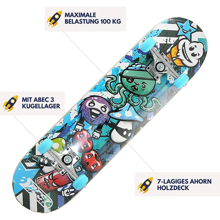 Best Sporting Skateboard Graphic, ABEC 3, max. Belastung 100 kg blau/schwarz – Bild 3