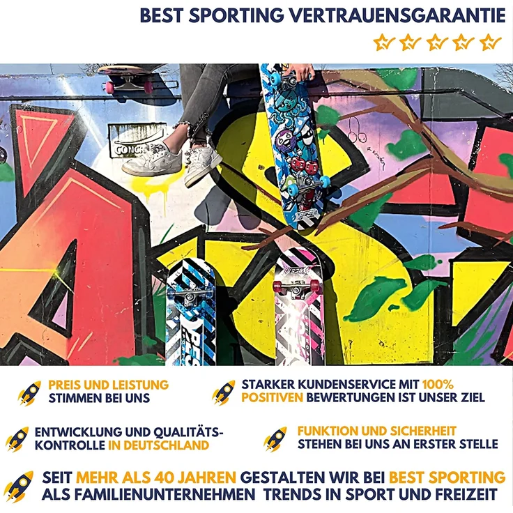 Best Sporting Skateboard Graphic, ABEC 3, max. Belastung 100 kg blau/schwarz – Bild 7