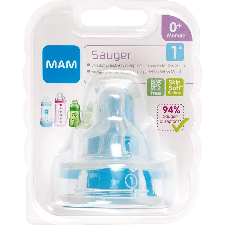 MAM Sauger Größe 1 im Doppelpack, Flaschensauger (Durchflussrate langsam), weicher Trinksauger passend für alle MAM Flaschen/Trainer, ab der Geburt – Bild 4