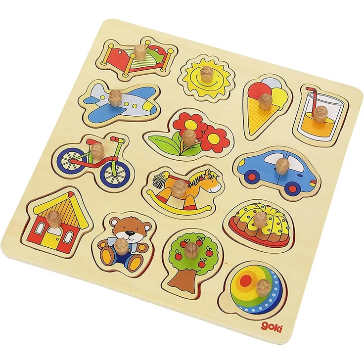 Goki 57576 - Steckpuzzle - Schaukelpferd, Ball