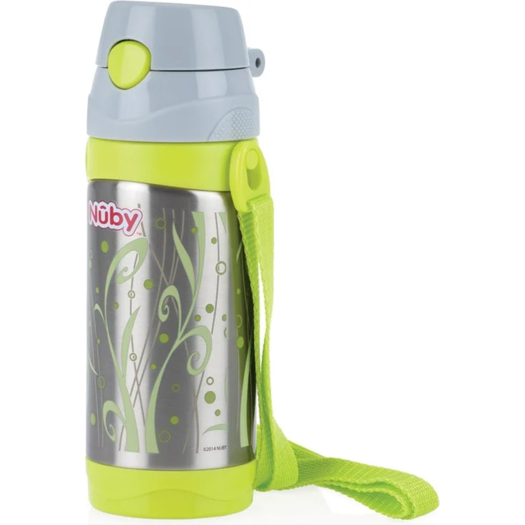 Nuby - Thermo Edelstahl Trinkflasche 360ml für Kinder ab 2 Jahren mit Silikonstroh