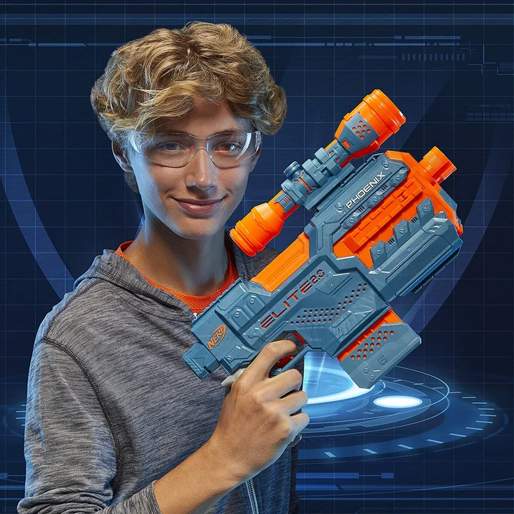 Nerf 'Elite 2.0 Phoenix CS-6' motorisierter Blaster, ab 8 Jahren, 12 Nerf Darts, 6-Dart Clip-Magazin, Fernrohr, Tactical Rails, Befestigungspunkte, blaugrau/orange – Bild 8