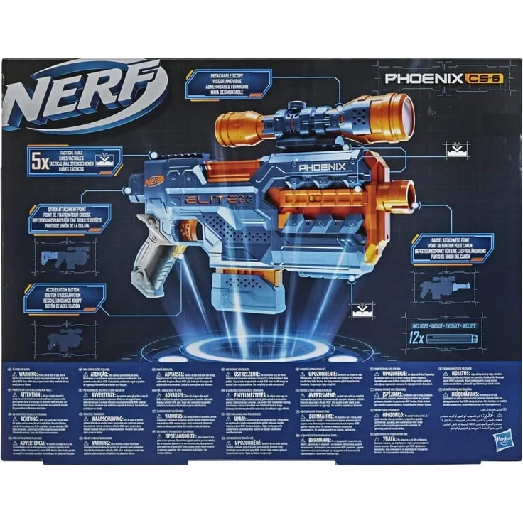 Nerf 'Elite 2.0 Phoenix CS-6' motorisierter Blaster, ab 8 Jahren, 12 Nerf Darts, 6-Dart Clip-Magazin, Fernrohr, Tactical Rails, Befestigungspunkte, blaugrau/orange – Bild 3