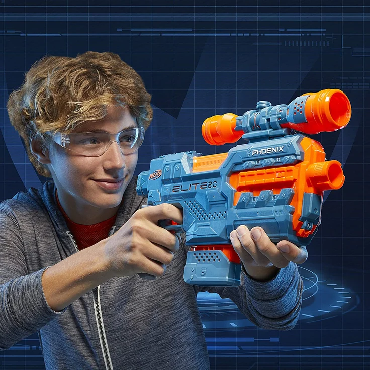 Nerf 'Elite 2.0 Phoenix CS-6' motorisierter Blaster, ab 8 Jahren, 12 Nerf Darts, 6-Dart Clip-Magazin, Fernrohr, Tactical Rails, Befestigungspunkte, blaugrau/orange – Bild 10