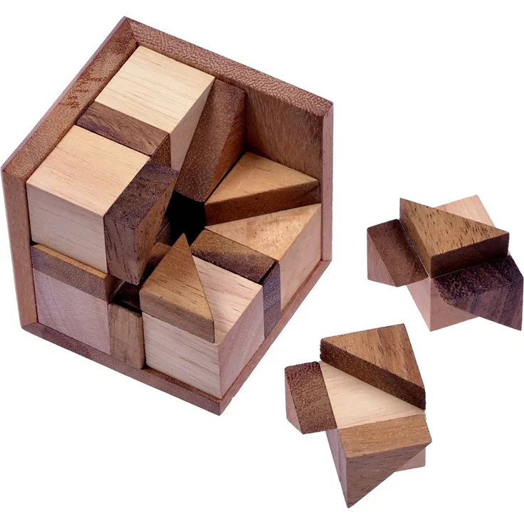 Octagon - 3D Puzzle - Knobelspiel - mit 8 Würfeln in einem Holzrahmen