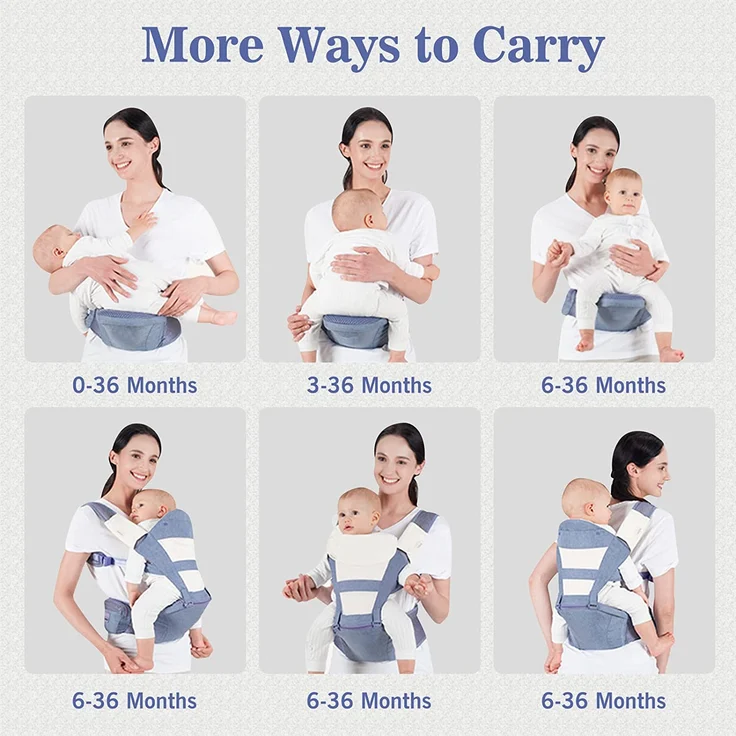 Bellababy Babytrage, All-In-One Babytrage für Neugeborene ab Geburt, Babys & Kleinkinder (0-36Monate), verstellbarer Sitz, Baby-Tragetasche 3 Trage Positionen(Grau) – Bild 6