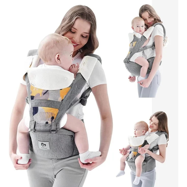 Bellababy Babytrage, All-In-One Babytrage für Neugeborene ab Geburt, Babys & Kleinkinder (0-36Monate), verstellbarer Sitz, Baby-Tragetasche 3 Trage Positionen(Grau) – Bild 1
