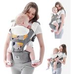 Bellababy Babytrage, All-In-One Babytrage für Neugeborene ab Geburt, Babys & Kleinkinder (0-36Monate), verstellbarer Sitz, Baby-Tragetasche 3 Trage Positionen(Grau)