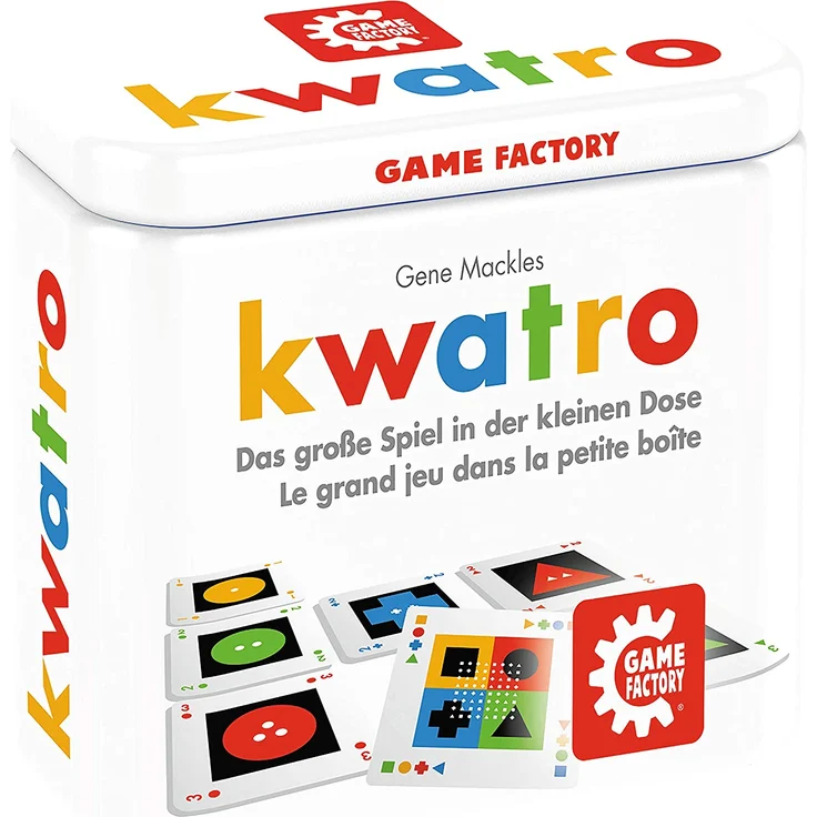 Kwatro, Mini-Kartenspiel in handlicher Metalldose, Legespiel-Mix für Kinder und Erwachsene, Reisespiel – Bild 1