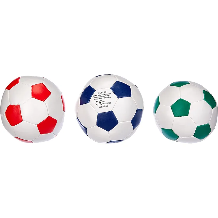 Lena 62163 Soft-Fußbälle 3er Set, Sportsoftbälle weiß mit blau, grün oder rot, 3 Softbälle je 10 cm, Softfußbälle für Drinnen und Draußen, weiche Sportbälle, Spielbälle für Kinder ab 12m