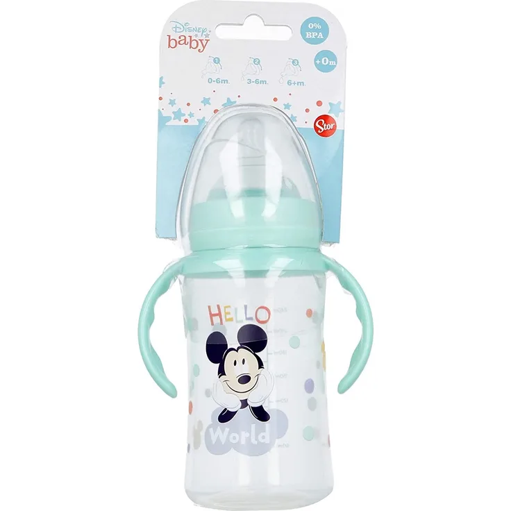 360 ML WEITHALSFLASCHE MIT 3 POSITIONEN SILIKONNIPPEL MIT COOLEN MICKEY-GRIFFEN