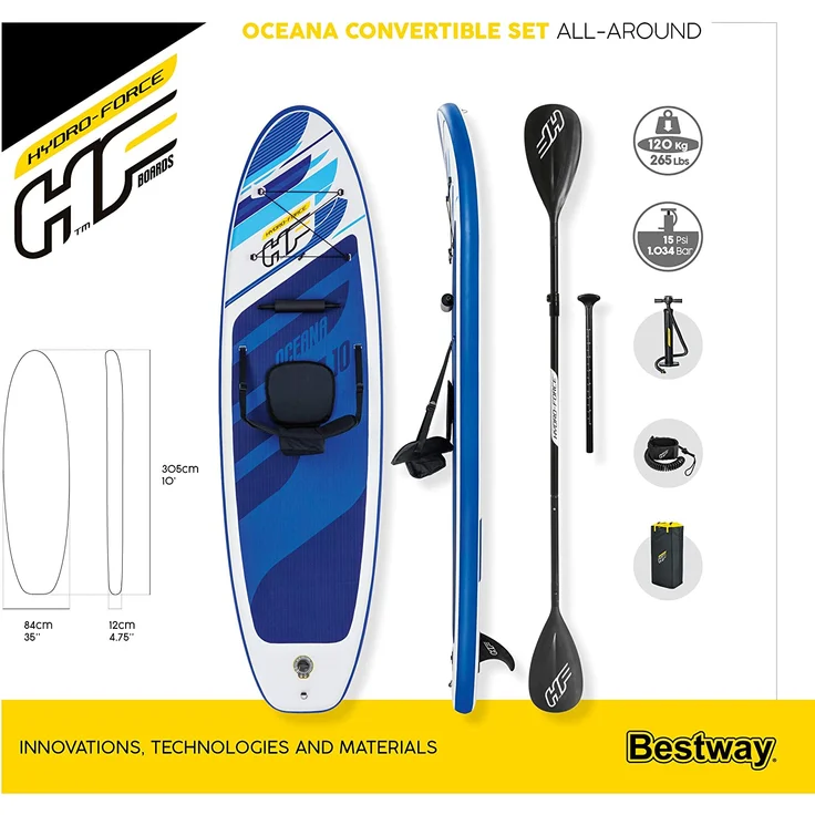 Bestway Hydro-Force 'Oceana', SUP Allround Board-Set ,305 x 84 x 12 cm, max. Belastbarkeit 120 kg – Bild 19