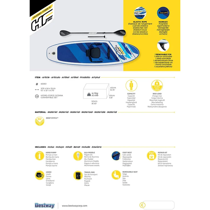 Bestway Hydro-Force 'Oceana', SUP Allround Board-Set ,305 x 84 x 12 cm, max. Belastbarkeit 120 kg – Bild 18