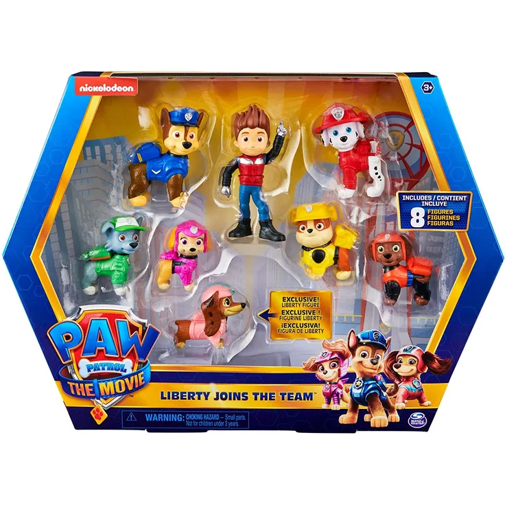 PAW PATROL 6063421, Geschenkset mit 8 Figuren aus dem Film und exklusiver Sammelfigur: Liberty kommt zum Team, Kinderspielzeug