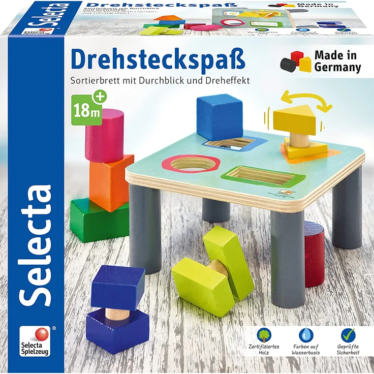 Selecta 62059 Drehsteckspaß, Sortier- und Steckspiel aus Holz