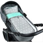 BABYLUX Babydecke MINKY PLÜSCH Kuscheldecke Decke 75 x 60 cm + KISSEN 2 Tlg Set (MP91 - Minze + Sterne Grau)