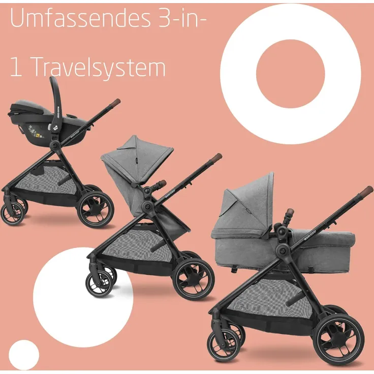 Maxi-Cosi 'Zelia S Trio', 3-in-1-Kinderwagen inkl. Babyschale Cabriofix S i-Size, Baby-Travelsystem mit viel Zubehör, nutzbar ab der Geburt bis ca. 4 Jahre, Grau – Bild 9