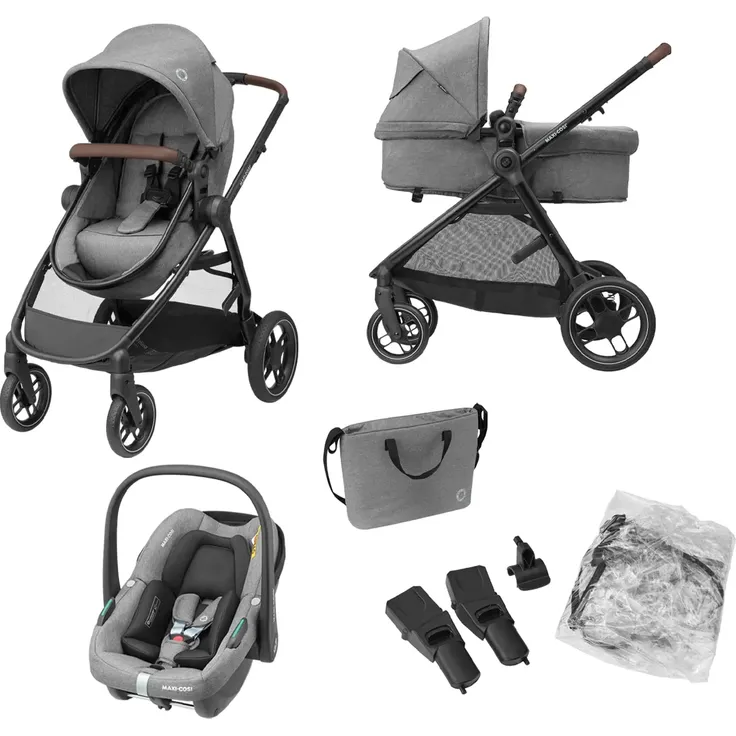 Maxi-Cosi 'Zelia S Trio', 3-in-1-Kinderwagen inkl. Babyschale Cabriofix S i-Size, Baby-Travelsystem mit viel Zubehör, nutzbar ab der Geburt bis ca. 4 Jahre, Grau