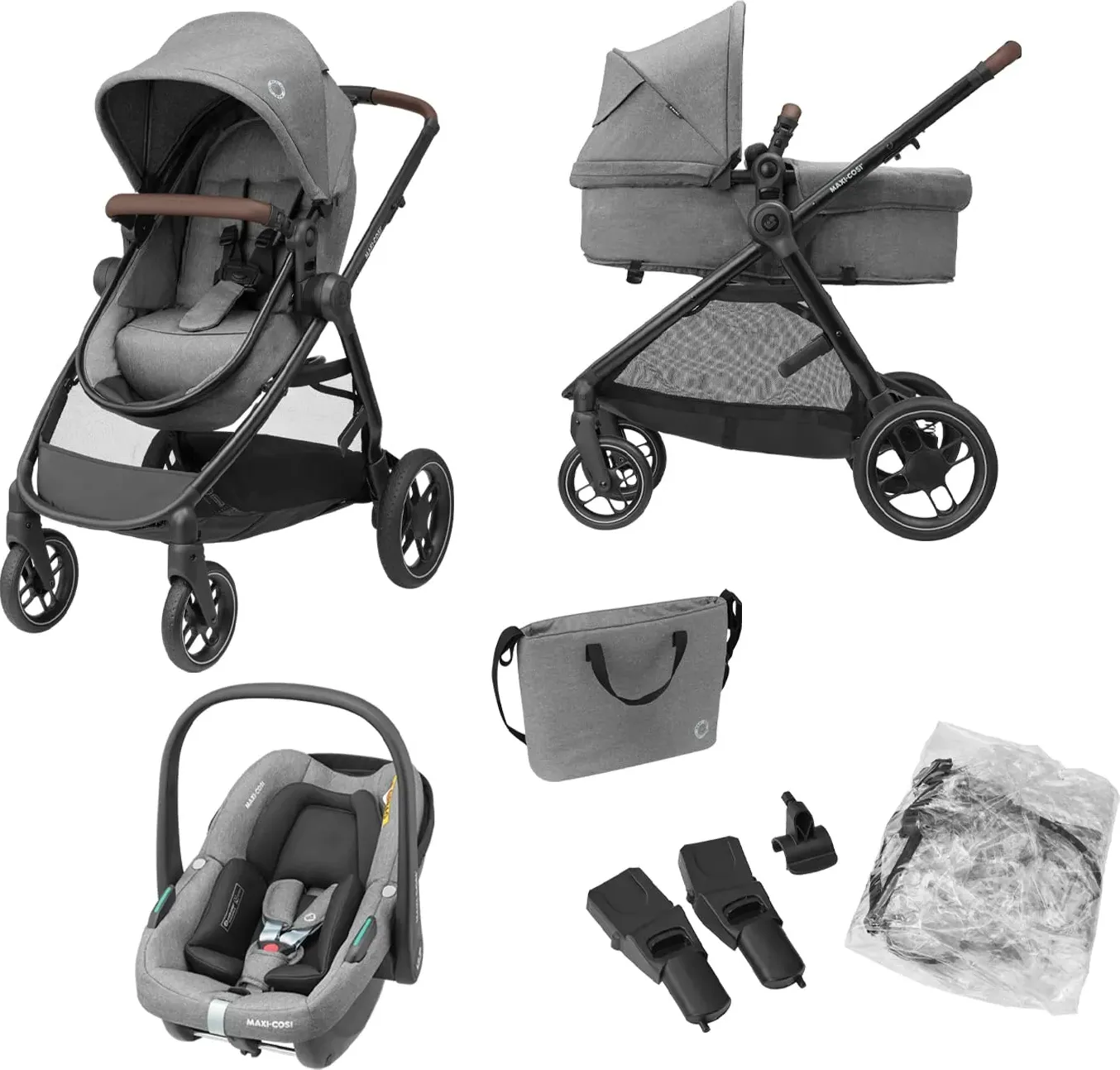 KESSER 'Loops' Kombikinderwagen 3 in 1 Kinderwagen inkl. Babywanne, Buggy  Sportsitz, Auto-Babyschale - Voll-Gummireifen - Wickeltasche/Regenschutz  Schwarz / Schwarz: Tests, Infos & Preisvergleich
