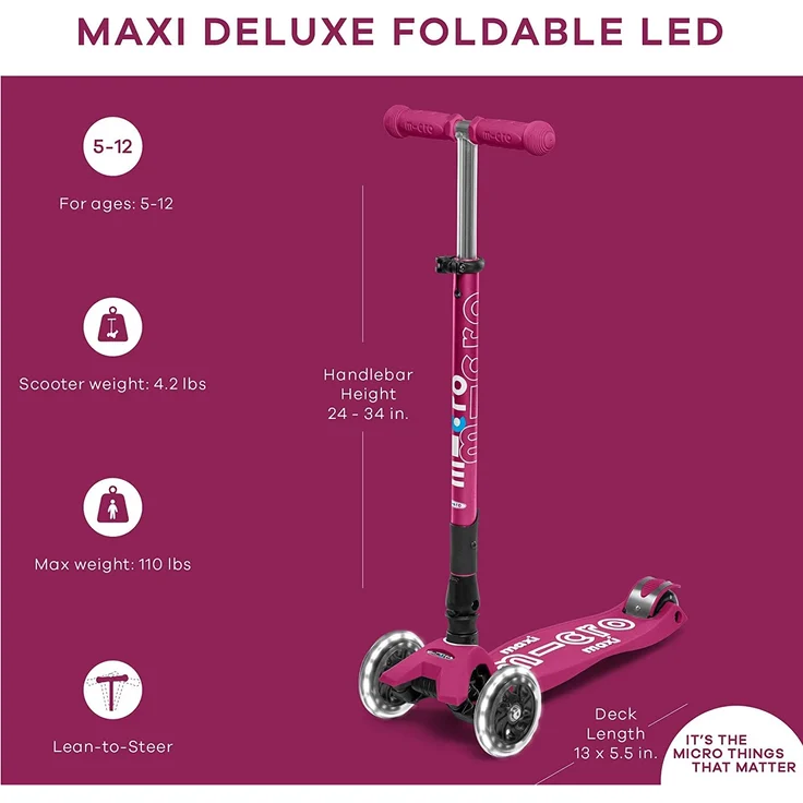 Maxi Micro Deluxe Faltbar mit LED Räder Berry Red – Bild 5