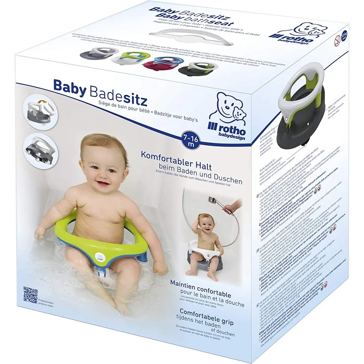 Rotho Babydesign Badesitz, Mit aufklappbarem Ring inkl. Kindersicherung, 7-16 Monate, Bis max. 13kg, BPA-frei, 35x31,3x22cm, Perlsilber/Weiß – Bild 9