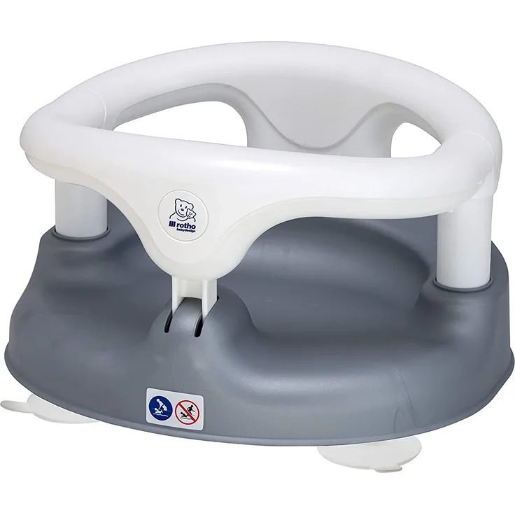 Rotho Babydesign Badesitz, Mit aufklappbarem Ring inkl. Kindersicherung, 7-16 Monate, Bis max. 13kg, BPA-frei, 35x31,3x22cm, Perlsilber/Weiß
