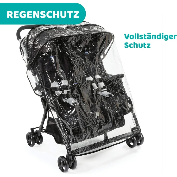 Chicco Zwilligsbuggy OHLALA' TWIN, ultra-leichtre und ultra-kompakter Geschwisterkinderbuggy für Babys und Kleinkinder ab Geburt inkl. Regenschutz, schwarz – Bild 10