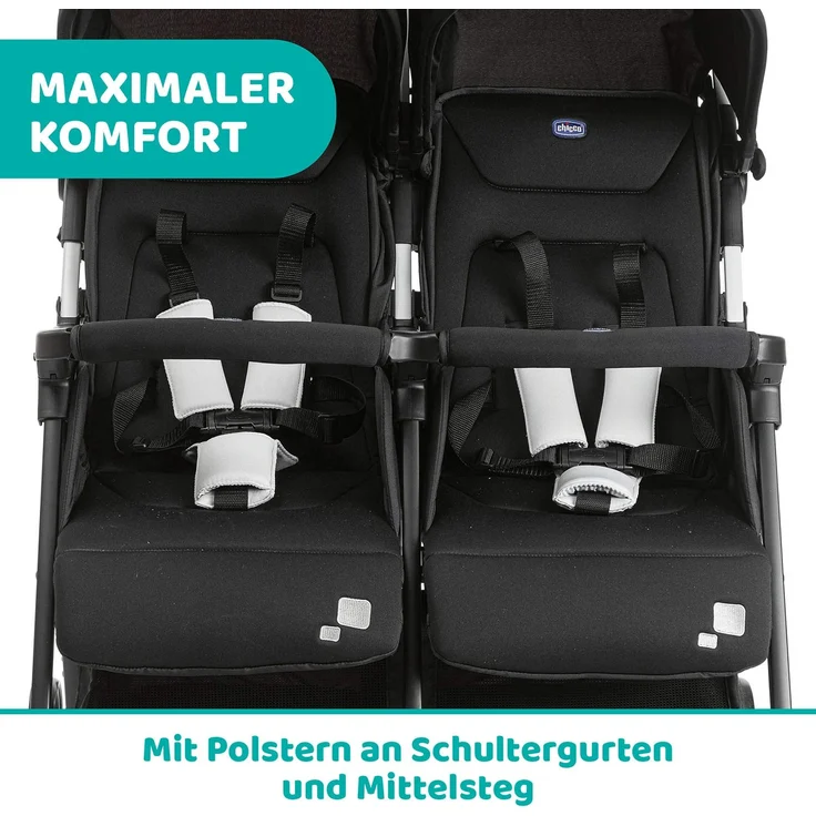 Chicco Zwilligsbuggy OHLALA' TWIN, ultra-leichtre und ultra-kompakter Geschwisterkinderbuggy für Babys und Kleinkinder ab Geburt inkl. Regenschutz, schwarz – Bild 7