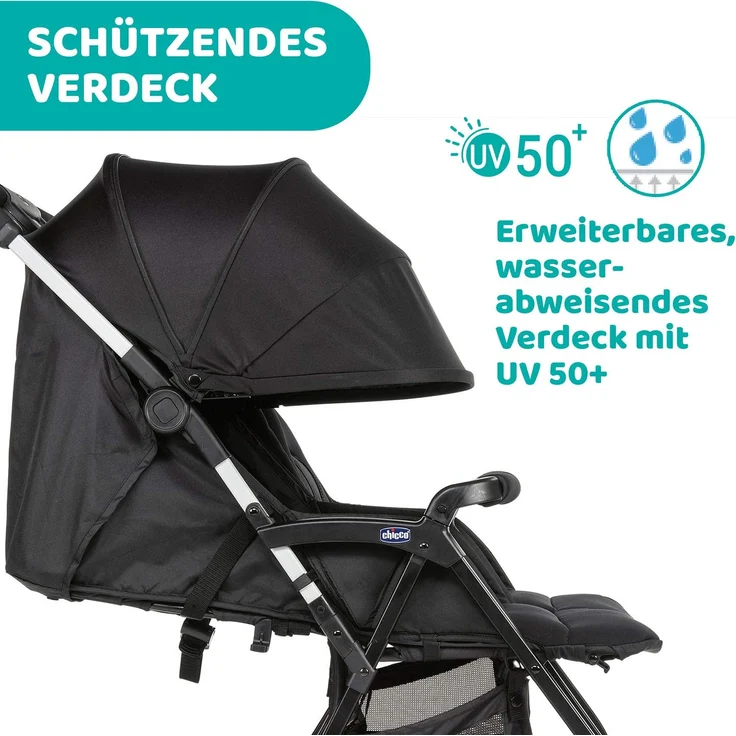 Chicco Zwilligsbuggy OHLALA' TWIN, ultra-leichtre und ultra-kompakter Geschwisterkinderbuggy für Babys und Kleinkinder ab Geburt inkl. Regenschutz, schwarz – Bild 8