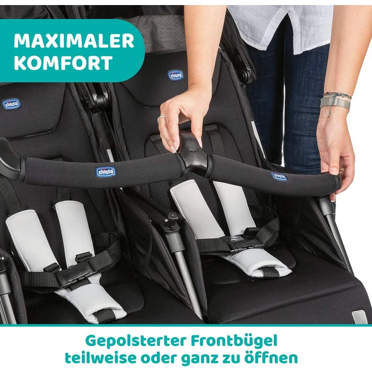 Chicco Zwilligsbuggy OHLALA' TWIN, ultra-leichtre und ultra-kompakter Geschwisterkinderbuggy für Babys und Kleinkinder ab Geburt inkl. Regenschutz, schwarz – Bild 11