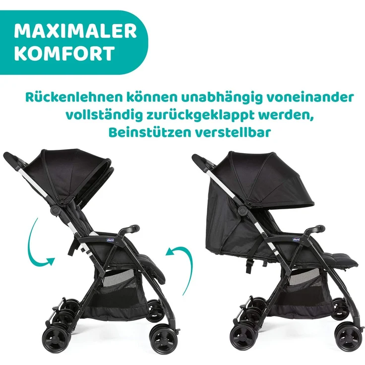 Chicco Zwilligsbuggy OHLALA' TWIN, ultra-leichtre und ultra-kompakter Geschwisterkinderbuggy für Babys und Kleinkinder ab Geburt inkl. Regenschutz, schwarz – Bild 2