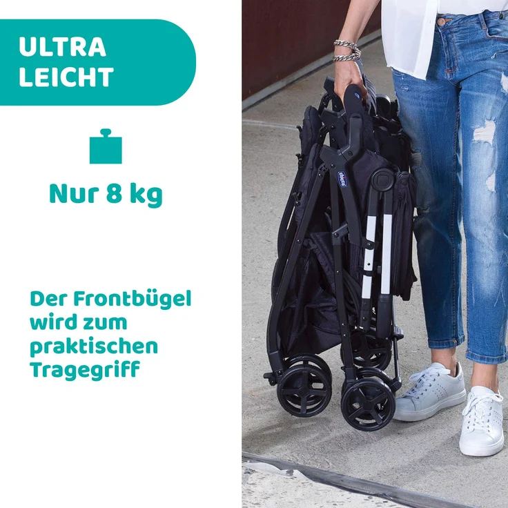Chicco Zwilligsbuggy OHLALA' TWIN, ultra-leichtre und ultra-kompakter Geschwisterkinderbuggy für Babys und Kleinkinder ab Geburt inkl. Regenschutz, schwarz – Bild 3