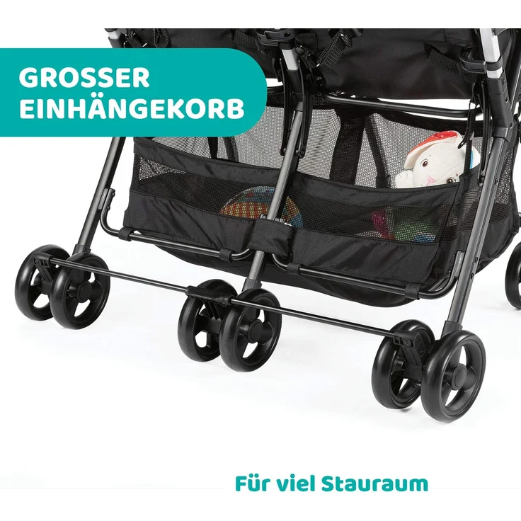 Chicco Zwilligsbuggy OHLALA' TWIN, ultra-leichtre und ultra-kompakter Geschwisterkinderbuggy für Babys und Kleinkinder ab Geburt inkl. Regenschutz, schwarz – Bild 9